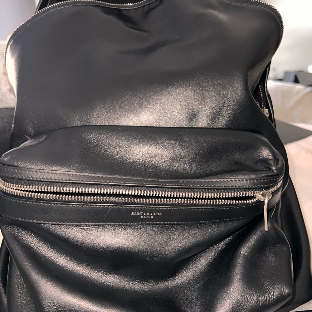 AUTHENTIC Matte black leather Saint Laurent (YSL) city backpack bag. - Picture 5 of 7